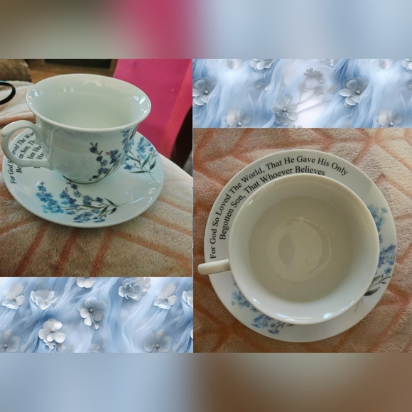Kent Pottery Other - Rare 2pc Vintage Kent Pottery Blue White For God So Loved Cup & Saucer Set 12oz.